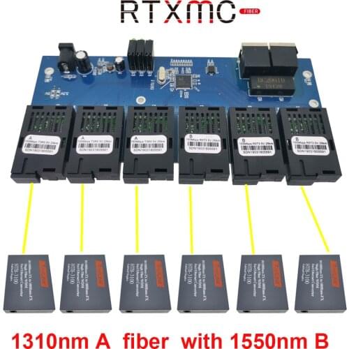 6F2E 10/100M Fast Ethernet Switch Converter 25KM Fiber Optical Media Converter Single Mode 2*RJ45 and 6 Port SC fiber PCBA