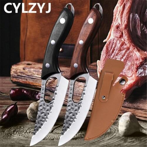 Forged Boning Knife Fish Knife Handmade Stainless Steel Kitchen Meat Cleaver Outdoor Cooking Cutter Butcher Knife Cover Sheath