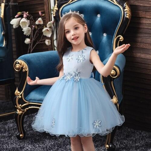 Sweet Memory Champagne Blue Pink Purple Flower Girl Dresses Baby Kids Robe Princess Vestidos Mesh Wedding Party Dress Age 0-5