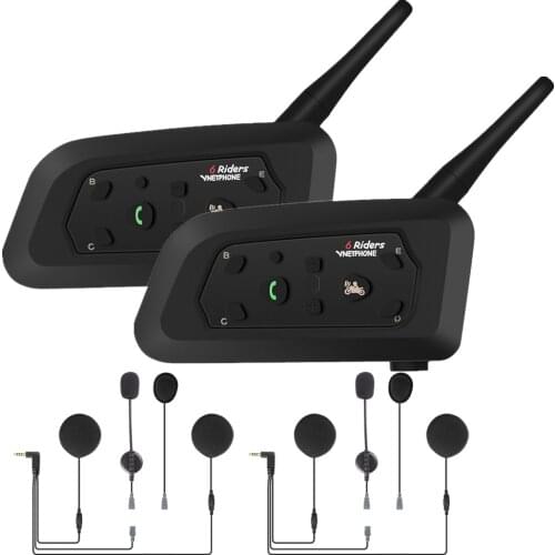 A Pair Upgraded Bluetooth Motorcycle Intercom Communicator Kit-VNETPHONE V6 Intercom + Seperate Helmet Headset of EJEAS Quick 20