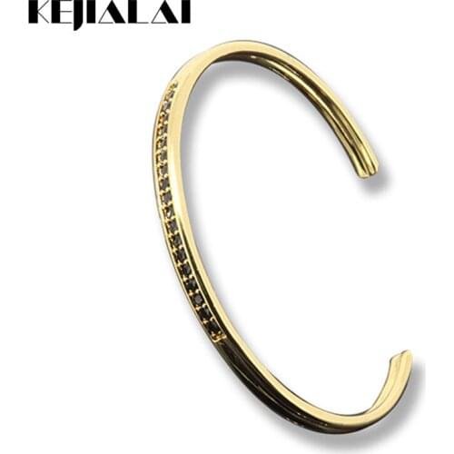 2016 Fashion Trendy Men & Women Bangle Simple Style Bracelets, Micro Pave Black CZ Fashion Open Cuff Bangle Bracelets