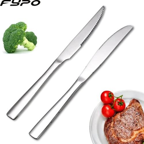 Fypo Stainless Steel Steak Knives Cutlery Western Style Table Dinnerware Set Serrated Blade Tableware Dinner Knife