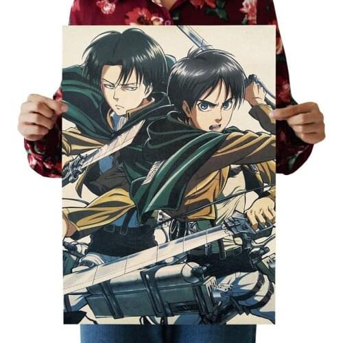 Attack on Titan B Style Poster Japanese Cartoon Comic Kraft Paper Poster Wall Stickers Home Decor Painting 51.5x36cm