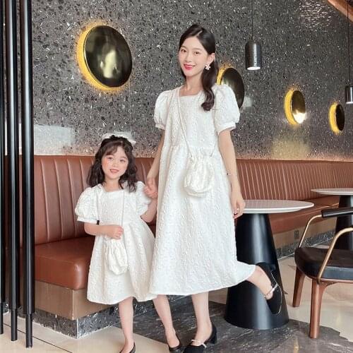 Girls Princess Dress Summer Parent-child Dresses Korean White Dress for Mum and Daugter Family Matching Clothes Family Dresses