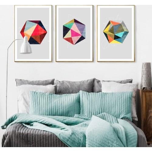 Nordic Triangle Color Block Stitching Canvas Poster Art Print Multicolored Hexagon Painting Picture For Modern Home Decoration