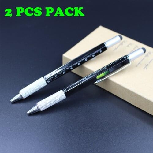 2PCS PACK 6 in 1 Tool stylus pens Aluminum material metal screwdriver ruler Tool metal ball pens multifunction Metal pen