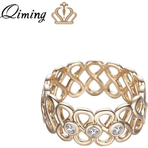 QIMING Statement Infinity Ring Women Gold fashion Love Ladies Indian Bohemia Korean Jewelry Fashion CZ Crystal Rings