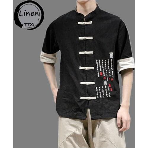 2021 Summer New Casual Short Sleeve Shirts Men Chinese Style Cotton Linen Mens Half Sleeve Shirts Men Clothing Brand M-5XL