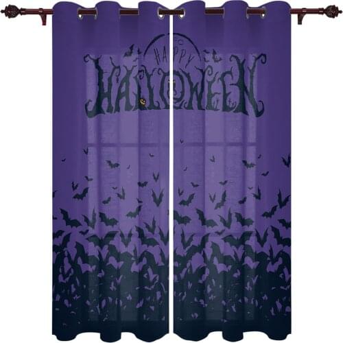 Happy Halloween Bat Swarm Purple Curtains for Living Room Luxury Window Curtain Bedroom Kitchen Curtains Drapes