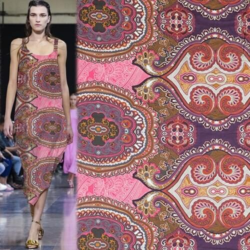 Red bottom pure silk fabric silk Jianhong crepe fabric 13momme fashion totem print,SJHC062