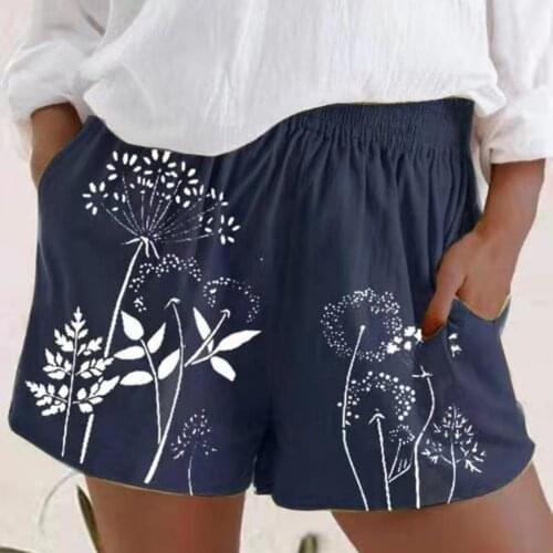 Summer Women Casual High Waist Short Pants Ladies Pocket Cotton Linen Loose Shorts Vintage Dandelion Butterfly Print shorts
