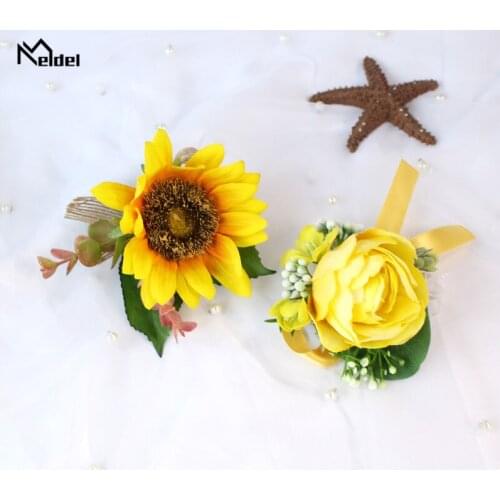 Meldel Wedding Corsage Bracelet Bridesmaid Flower Silk Artificial Flowers Men Boutonniere Rose Corsage Bracelet Wedding Witness