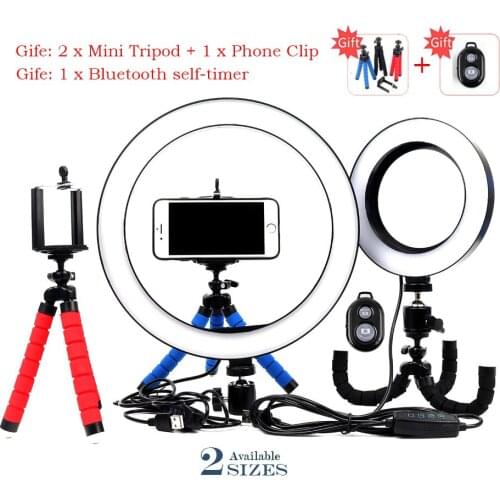 16/26cm Dimmable LED Photography Selfie Ring Light three-speed Stepless Lamp + Bluetooth self-timer For Makeup Video Live Studio
