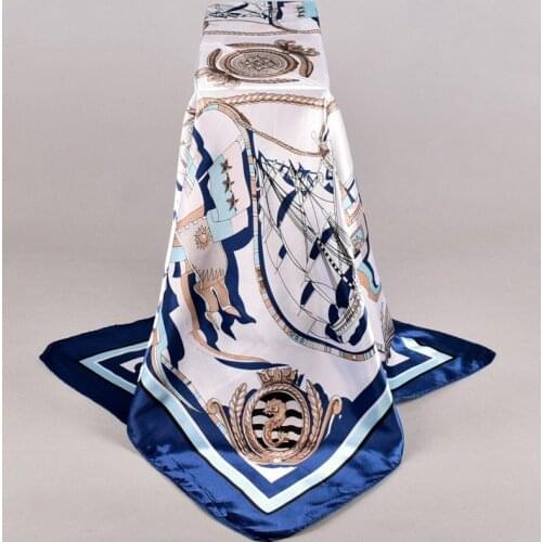 Fal/Win 2020 new Nautical boat Satin square Hairband hijab cool shawl ladies foulard femme headband hair bufanda mujer shawl
