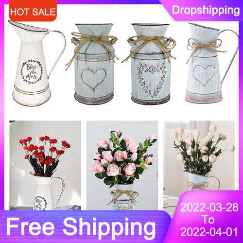 Vintage Country Style Watering Pot Can Metal Flower Vase Shabby Chic Container Party Table Vase Flower Rack Decor