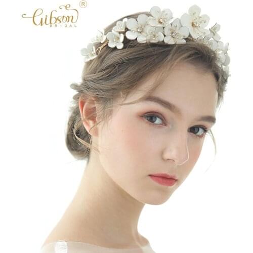 Fairy Wedding Tiara Leather Flower Bridal Hair Accessories Gold Crown Headdress Bride Headpiece For Women