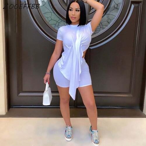 ZOOEFFBB Sexy 2021 Fashion Two Piece Club Outfits Long Top and Biker Shorts Sweat Suit Matching Sets for Women Summer Clothes