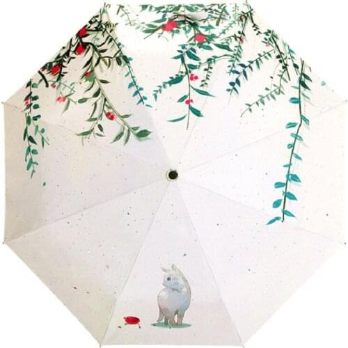 Simple Style Oil Painting Umbrella Sliver Coating Anti-uv Parosal Waterproof Women Rain Umbrellas Little Cat paraguas