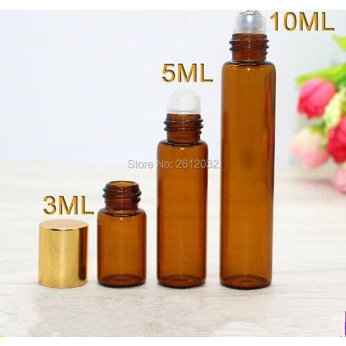 3ml 5ml 10ml Roll On Glass Bottle Amber Brown Empty Essential Perfume Essential Oils Glass Bottle Metal Roll Roller F2017242