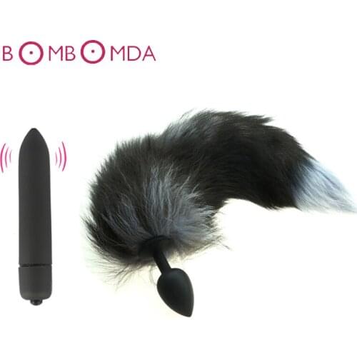 10 Speed Bullet Vibrator Animal Tail Silicone Anal Plugs Clitoris Stimulation Vibrating Prostate Massager Sex Toys for Woman Man