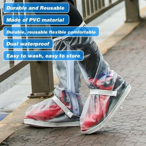 Waterproof Rain Boot Shoe Cover with Reflector Elastic Strip and Zipper Reusable Non-slip Rain Boot Galoshes Overshoes for Adult