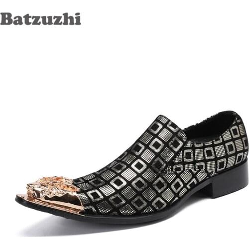 Batzuzhi Italian Tyle Brand Men Shoes Zapatos Hombre Pointed Metal Tip Leather Dress Shoes for Men Designers Footwear, Size 46