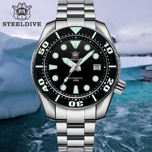 STEELDIVE 1971 Automatic Men Watch NH35 Diver Watch Mens Stainless Steel Ceramic Bezel Luminous Mechanical Diving Watches