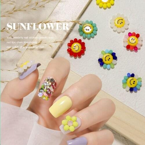 1PC SunFlower 3D Smiley Candy Sun Flower Colorful Nail Studs Japanese Manicure Nail Smile Decoration Nail Art Nail Salon