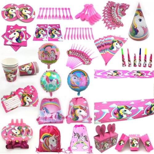 Unicorn Birthday Kits Unicorn Party Paper Cup Plate Banner Sets for Kids Birthday Party Decoration Girl Unicornio Anniversary