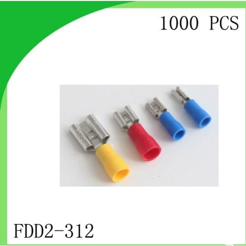 Good quailty Brass 1000 PCS FDD2-312 cold-pressure terminal Female pre-insulated Electrical Crimp Terminal Connector