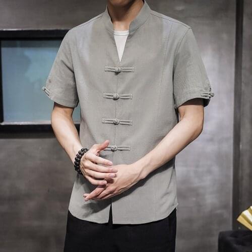 Chinese Style Button Linen T-Shirt MenS Summer Kung Fu Tang Suit Shirt Loose Large Size T-Shirt Japanese Kimono Men New KK3600