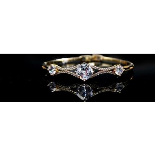 MADALENA SARARA Cubic Zirconia Prong Setting Bangle Girls Bracelet Three Unique Stone Arrow Style So Cute Gold Tone Bracelet
