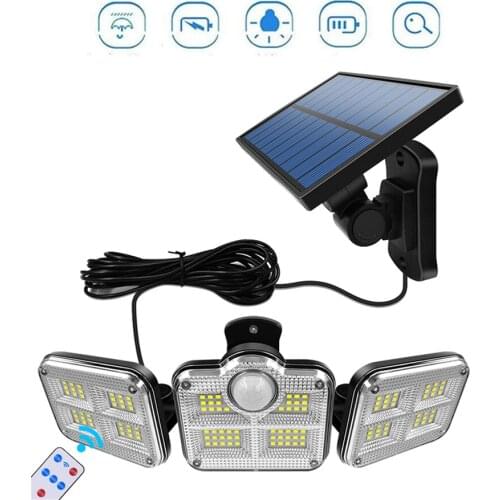 138 led seperable remote Solar Light PIR Motion Sensor Outdoor Wall Lamp Solar Powered Garden Lamp Fence Yard Street Light cable