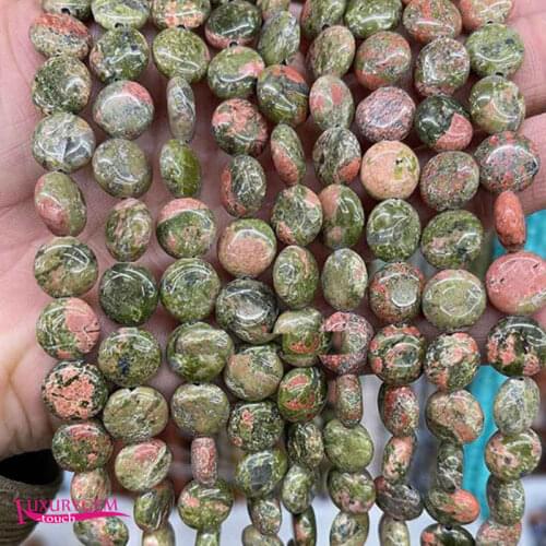 Natural Multicolor Flower Green Stone Loose Beads High Quality 10mm Smooth Flat Coin Shape DIY Jewelry Accessories 38Pcs a3653