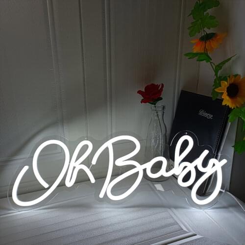 Custom Neon Lights 56x23cm Oh Baby Neon Sign Led Party Light Flex Transparent Acrylic Wedding Gift Birthday parti decor White