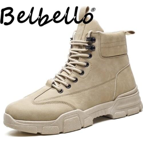 Belbello New Winter personalized Mens Desert boots Leisure mens boots High-top Martin boots rise keep warm Mens desert boots