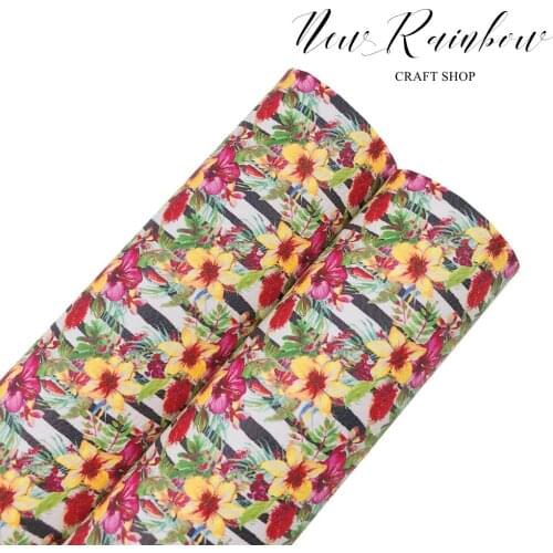 New Rainbow 30x22cm/A4 Passion Florals Pattern High Quality 1.0MM Litchi Leatherette Sheet For Bows, Accessories, Decors, Craft
