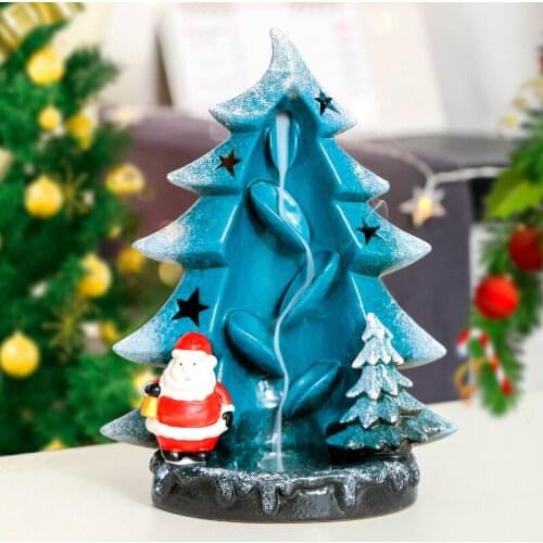 New Santa Claus Backflow Incense Burner Ceramic Christmas Tree Cone Censer for Home Decor Living Room Waterfall Smoke Xmas Gifts