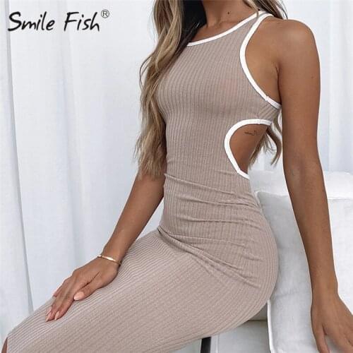 Bodycon Backless Dresses Women O-Neck Fashion Lady Party Clubwear Sexy Lady Maxi Long Dress Ribbed Summer Sleeveless Dress G2830