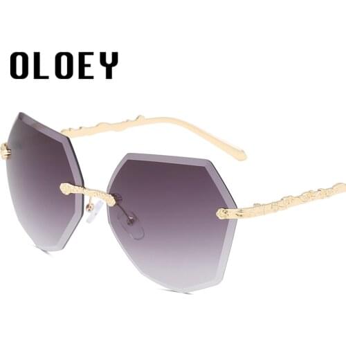 Polarized Rimless Sunglasses Women Summer Accessories Gradient Lens Octagon Sun glasses for Ladies Polygonal UV400