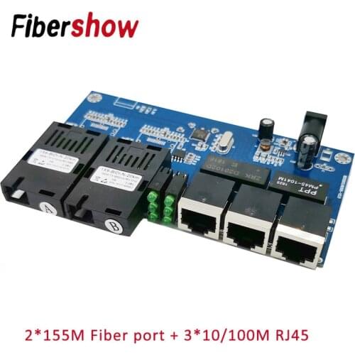 Fast Ethernet Fiber Optical Media Converter Single Mode 3 RJ45 and 2 SC fiber 10/100M Port PCBA