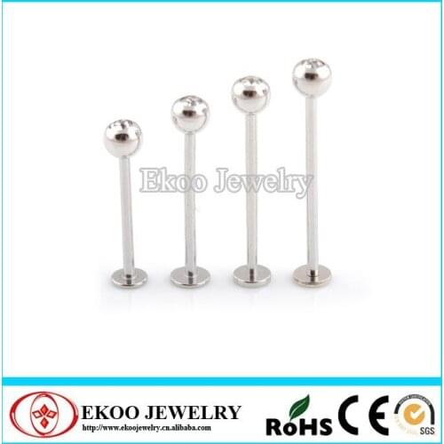 316L Surgical Steel Cheek Piercing Extra Long Labret with CZ Gem Labret Piercing