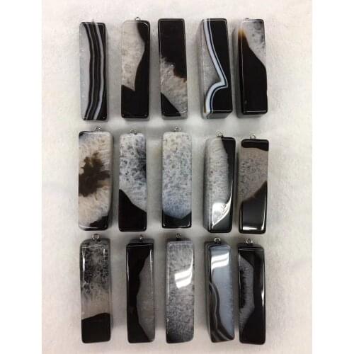 Wholesale Price 10pcs/Pack Natural Black Quartz Agates Bead Pendant,17x60mm Square Tubes Pendant for Jewelry Necklace DIY
