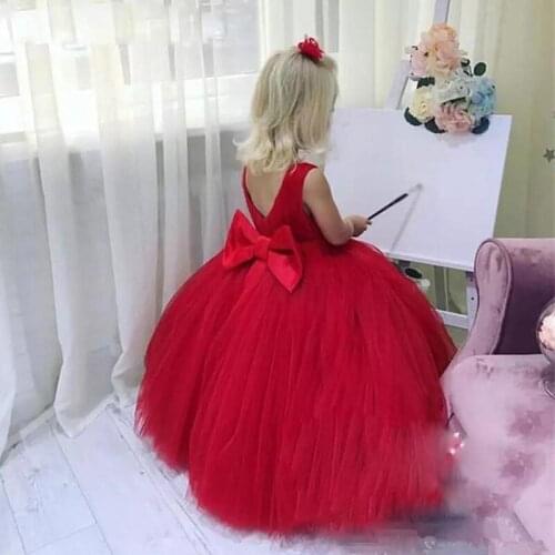 Pageant Cheaper Simple Kids Flower Girl Dresses For Weddings Girls Bow Ribbon First Communion Party Gowns Puffy Soft Tulle Skirt