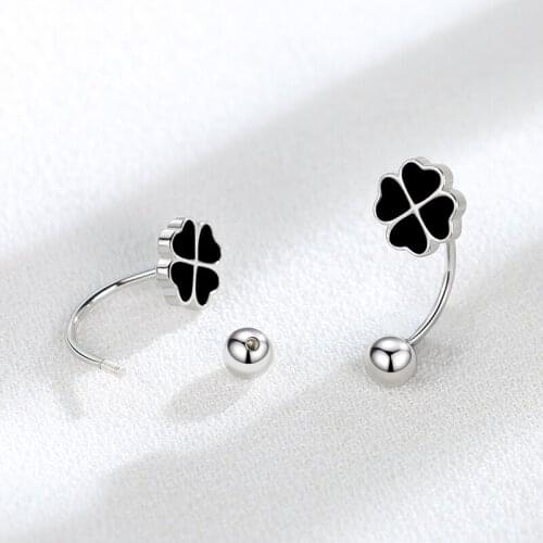 925 Sterling Silver Heart-shaped Four Leaf clover Screw Back Earrings U shape hook for women girls