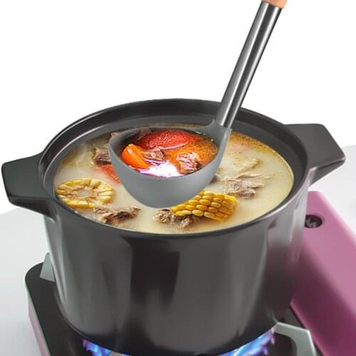 Silicone Kitchen Tools Soup Spoon Spatula Non-Stick Shovel Wooden Handle Long Spoons Wooden Korean Style Special Heat-Resistant