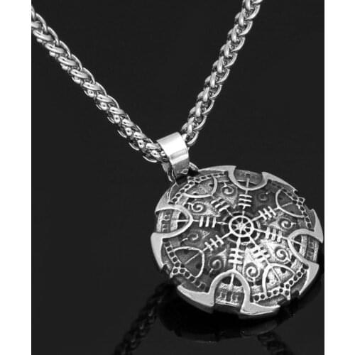 Nordic Viking Stainless Steel Amulet Compass Pendant Necklace Rune Talisman Necklace