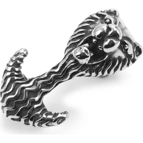 Stainless Steel Slide Charms Blacken Lion with Anchor Fit 11*6mm Leather Rope Bracelet Jewelry Making Accessories Men DIY Charm