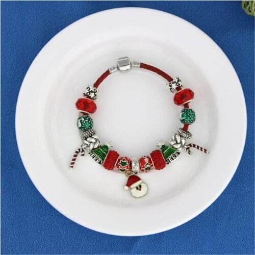 Snowflake Christmas Mix Style Rope Chain Bracelet DIY Red Crystal Beads Charm Bracelets Bangles for Women Jewelry Christmas Gift