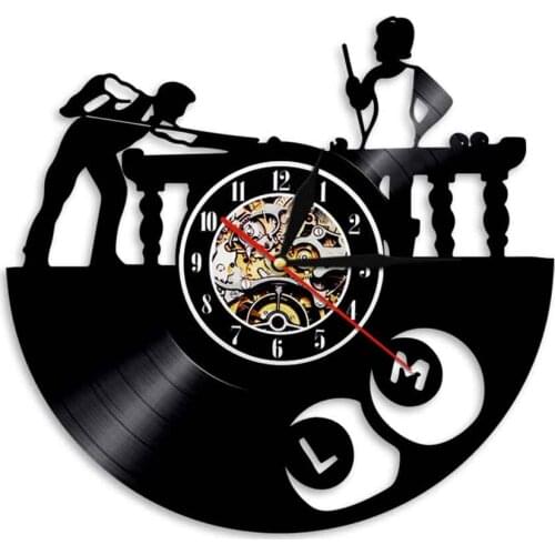 Snooker Theme Vinyl Record Wall Clock Creative Decorative Wall Art Sport Modern Design LED Black Light Time Home Decor Watch